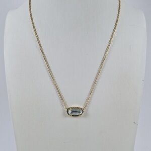 Kendra Scott Elisa Gold Pendant Necklace Aqua Crystal NWT 16 Inch Blue Statement